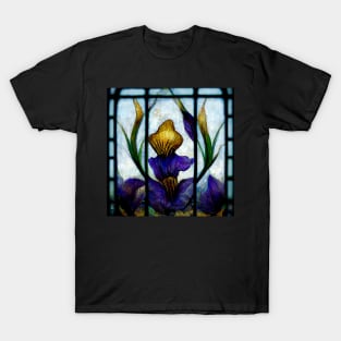 Floral Iris Stained Glass Arts and Crafts T-Shirt